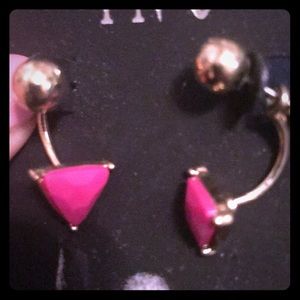 Gold ear jackets with hot pink stones